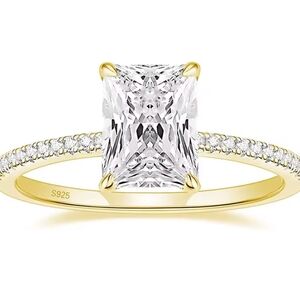 Gold CZ Radiant Cut Engagement Ring Size 6